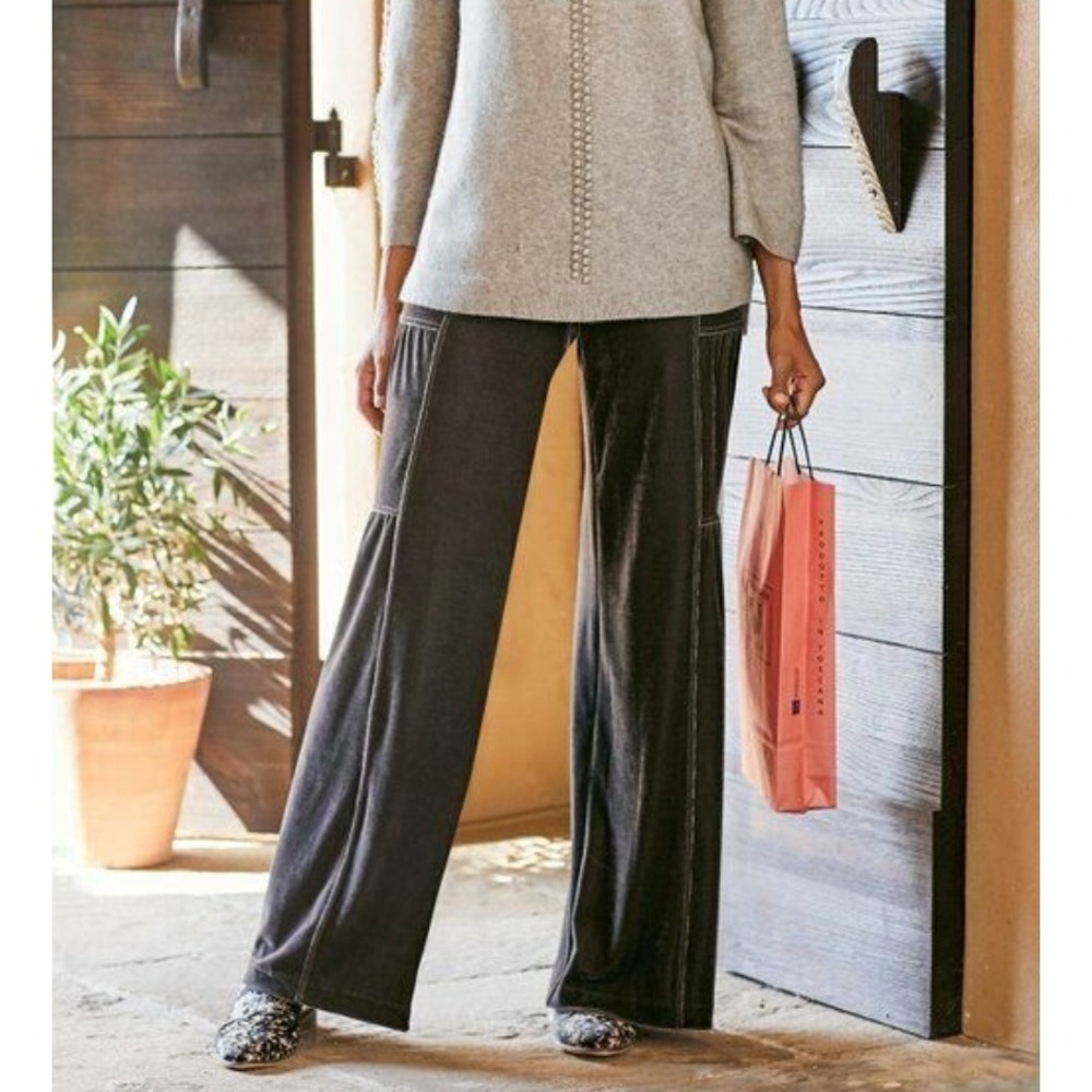 Soft Surroundings Veletta Tiered Velvet Wide-Leg Pants Brown Medium